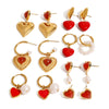 Wholesale Jewelry Stainless Steel Red Agate Oil Drop Resin Love Pendant Earrings Geometric Electroplated