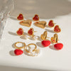 Wholesale Jewelry Stainless Steel Red Agate Oil Drop Resin Love Pendant Earrings Geometric Electroplated