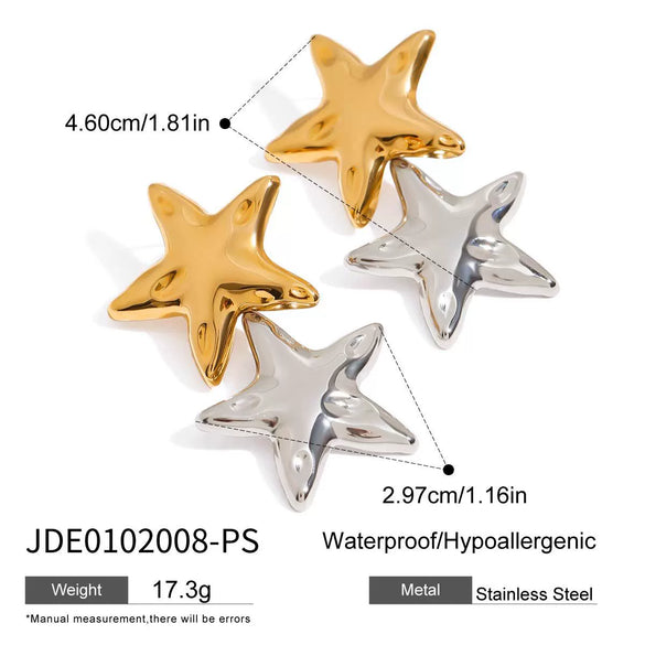 Wholesale Jewelry Stainless Steel Retro Geometric Fivepointed Star Hammer Pattern Earrings For Women