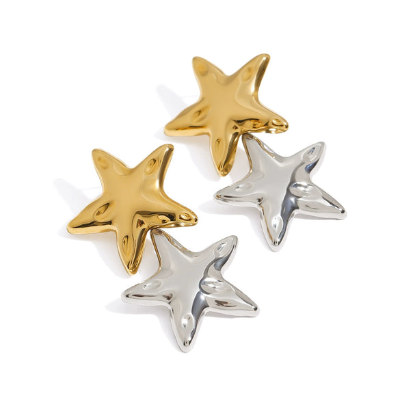 Wholesale Jewelry Stainless Steel Retro Geometric Fivepointed Star Hammer Pattern Earrings For Women