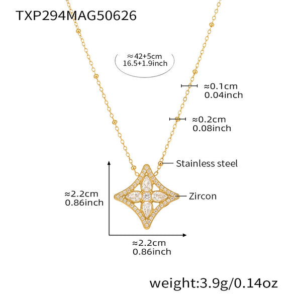 Wholesale Jewelry 316L Stainless Steel Rhombus Flower Electroplated Necklace Bracelet Ring Set For Women