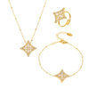 Wholesale Jewelry 316L Stainless Steel Rhombus Flower Electroplated Necklace Bracelet Ring Set For Women
