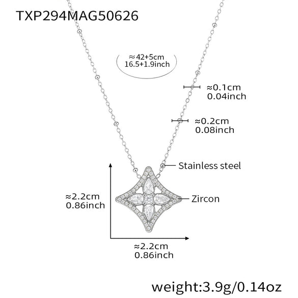 Wholesale Jewelry 316L Stainless Steel Rhombus Flower Electroplated Necklace Bracelet Ring Set For Women