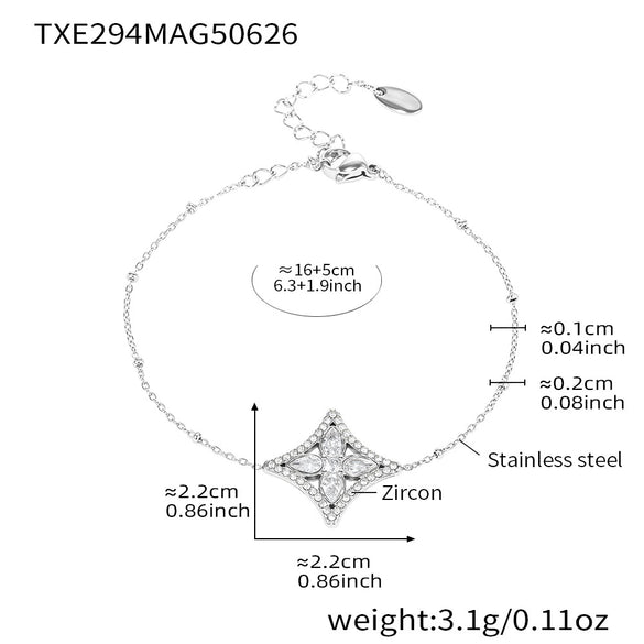 Wholesale Jewelry 316L Stainless Steel Rhombus Flower Electroplated Necklace Bracelet Ring Set For Women