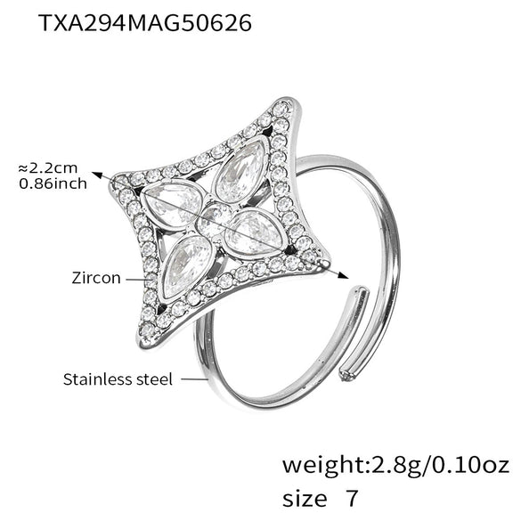 Wholesale Jewelry 316L Stainless Steel Rhombus Flower Electroplated Necklace Bracelet Ring Set For Women