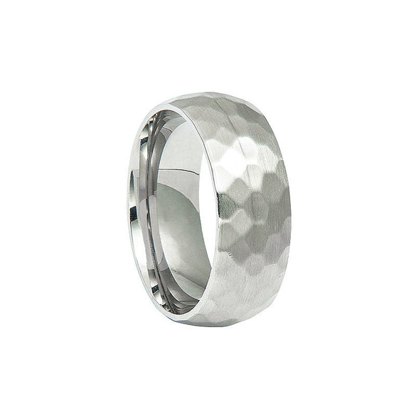 Wholesale Jewelry Stainless Steel Ring Geometric Pattern Hammer Style Vacuum Electroplated