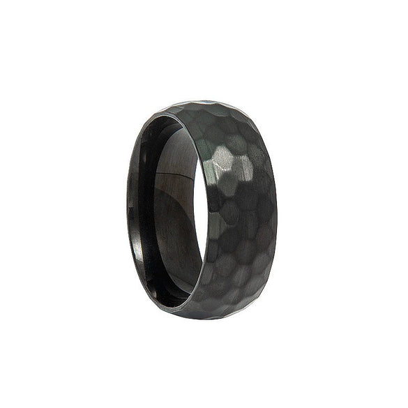 Wholesale Jewelry Stainless Steel Ring Geometric Pattern Hammer Style Vacuum Electroplated