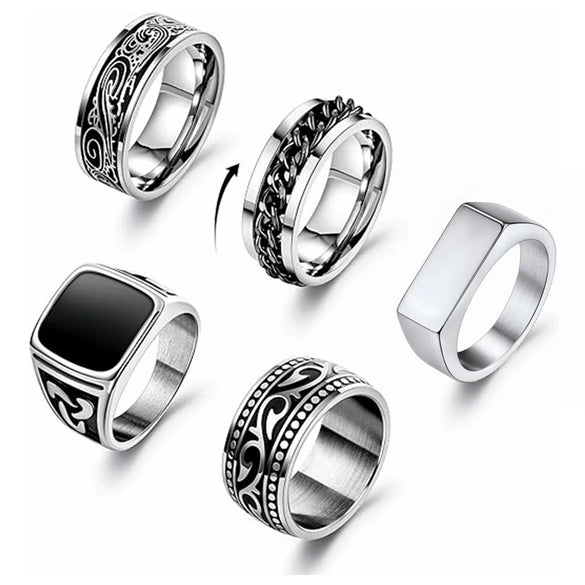 Wholesale Jewelry Stainless Steel Rotating Suit Ring With Geometric Pattern And Polishing Treatment
