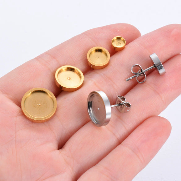 Wholesale Jewelry Stainless Steel Round Disc Earrings Material With Welding Pin And Electroplating