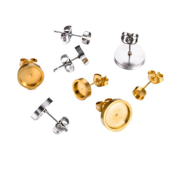Wholesale Jewelry Stainless Steel Round Disc Earrings Material With Welding Pin And Electroplating