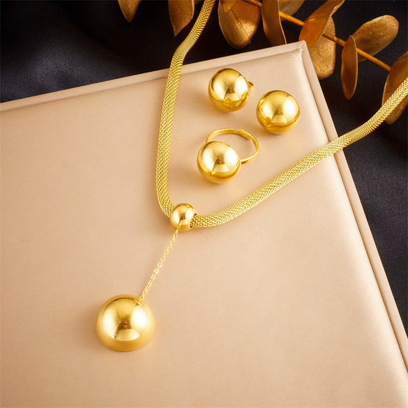 Wholesale Jewelry Stainless Steel Round Geometric Gold Plated Three Piece Set For Women
