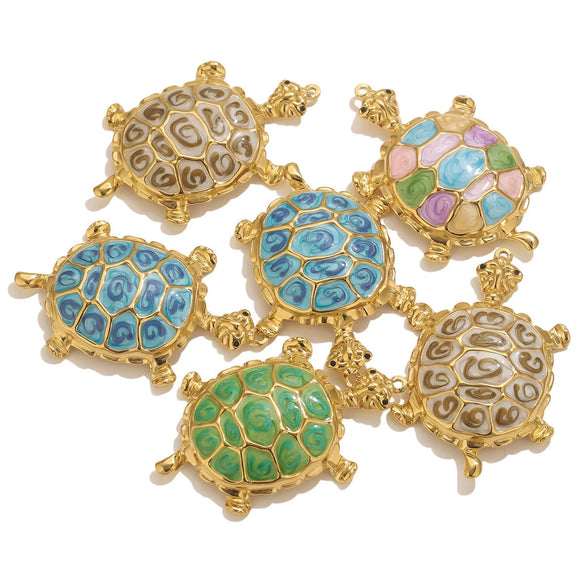 Wholesale Jewelry Stainless Steel Sea Turtle Pendant With Oil Drop Design And Electroplating Process