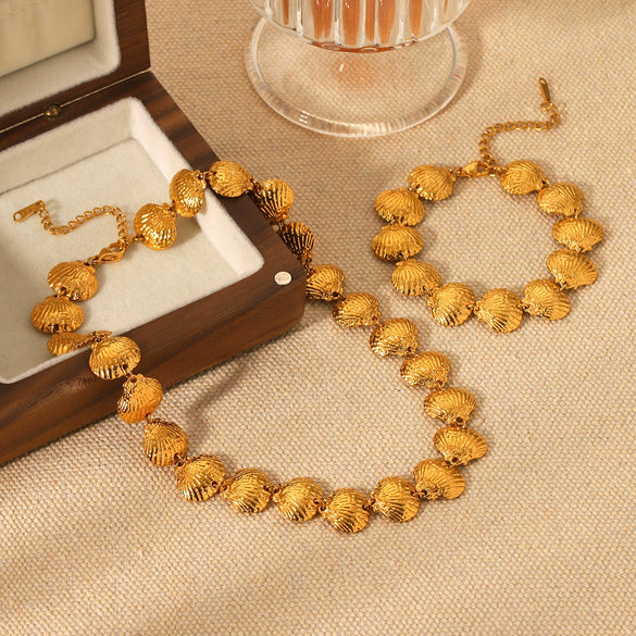 Wholesale Jewelry Stainless Steel Shell Chain Geometric Style Electroplating Women's Necklace Bracelet