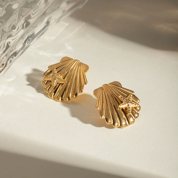 Wholesale Jewelry Stainless Steel Shell Geometric Starfish Earrings For Women With Electroplating Treatment In Natural Style