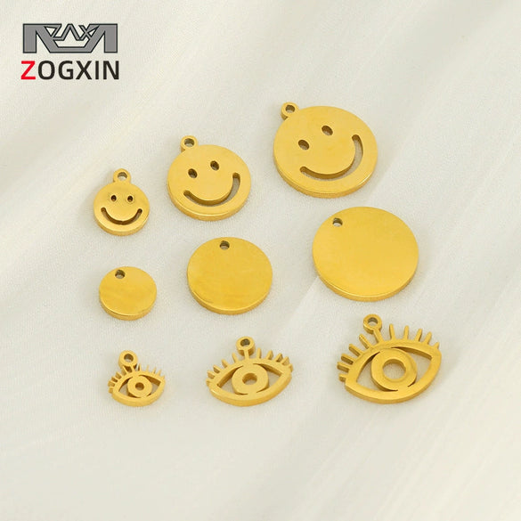 Wholesale Jewelry 316L Stainless Steel Smiley Face Pendant Necklace With 18K Gold Electroplating For Women