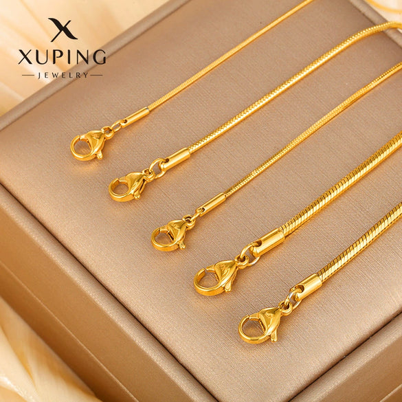 Wholesale Jewelry Stainless Steel Snake Bone Chain Necklace Women's Geometric Style Plated With 24K Gold Pigment