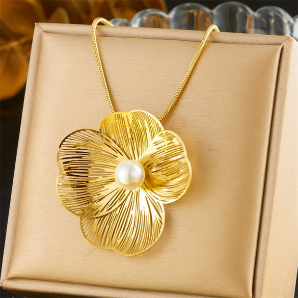 Wholesale Jewelry Stainless Steel Snake Bone Chain Plants And Flowers Pattern Electroplating Highend Women's Necklace Earring Ring Set