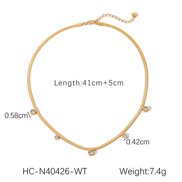 Wholesale Jewelry Stainless Steel Snake Bone Chain Set With Round Zircon Geometric Style For Women