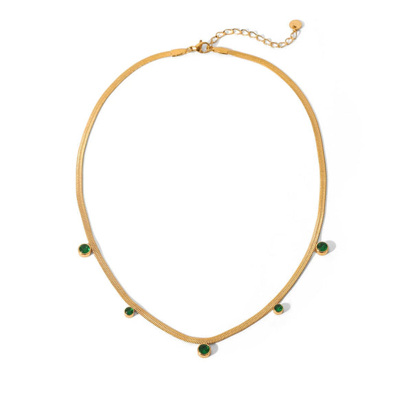 Wholesale Jewelry Stainless Steel Snake Bone Chain Set With Round Zircon Geometric Style For Women