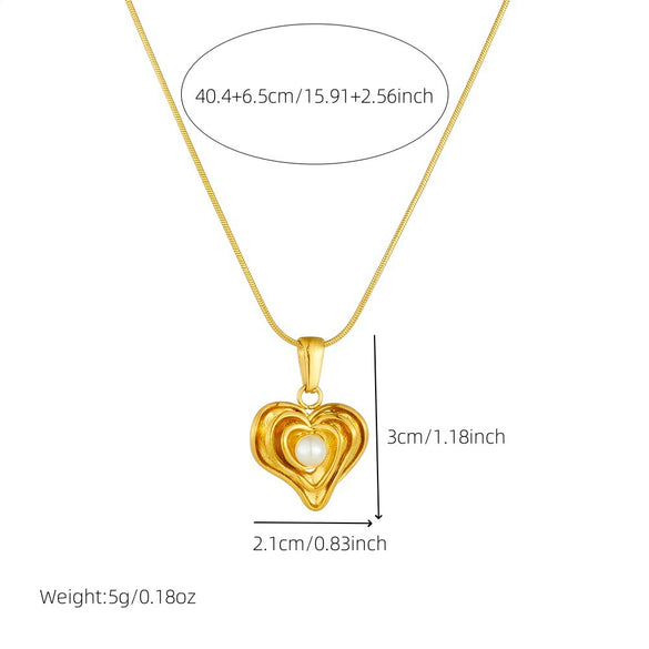 Wholesale Jewelry Stainless Steel Snake Bone Chain With Goldplated Irregular Heart Pearl Pendant
