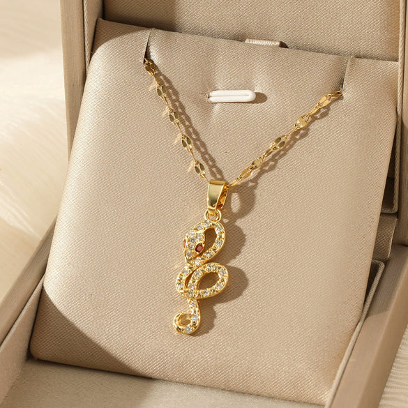 Wholesale Jewelry Stainless Steel Snake Pendant Necklace For Women Simple Hiphop Trendy Electroplating Mixed Gemstone Setting
