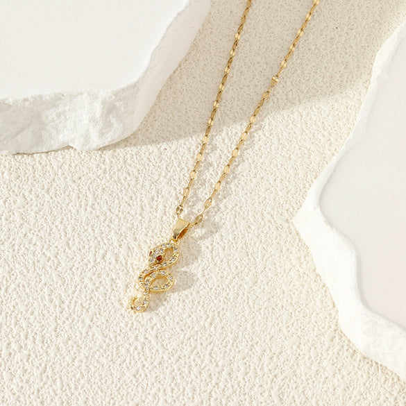 Wholesale Jewelry Stainless Steel Snake Pendant Necklace For Women Simple Hiphop Trendy Electroplating Mixed Gemstone Setting