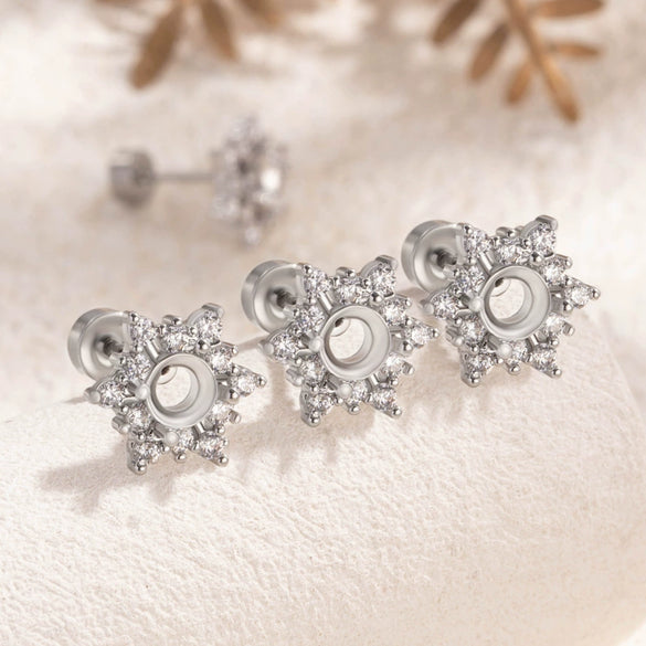 Wholesale Jewelry Stainless Steel Snowflake Ear Nail Accessories With Drilling Position Pin Screw And Polishing Process