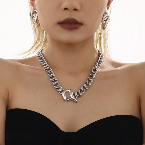 Wholesale Jewelry Stainless Steel Specialshaped Chain Necklace And Earrings Electroplating
