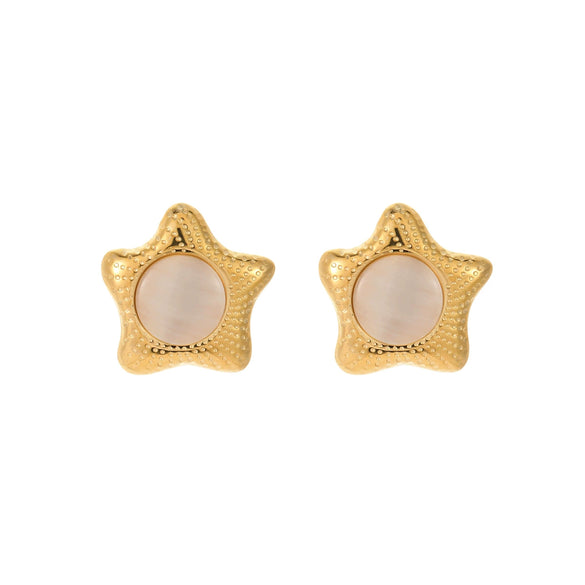 Wholesale Jewelry Stainless Steel Star Inlaid Cat's Eye Stone Electroplated Women's Earrings Ring Suit Fashion Design