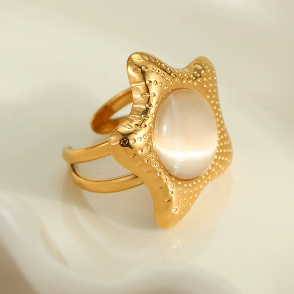 Wholesale Jewelry Stainless Steel Star Inlaid Cat's Eye Stone Electroplated Women's Earrings Ring Suit Fashion Design