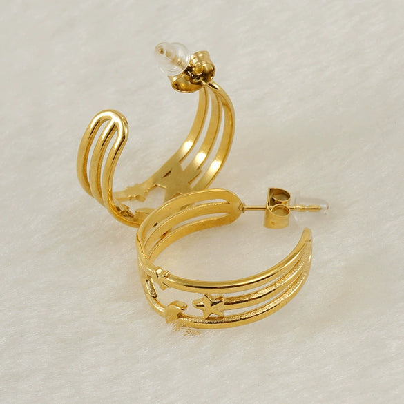 Wholesale Jewelry 316L Stainless Steel Star Moon Earrings Electroplated For Women Geometric Style