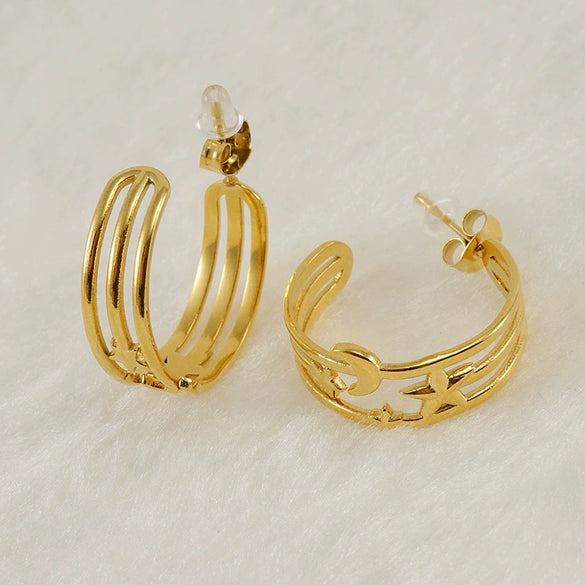 Wholesale Jewelry 316L Stainless Steel Star Moon Earrings Electroplated For Women Geometric Style