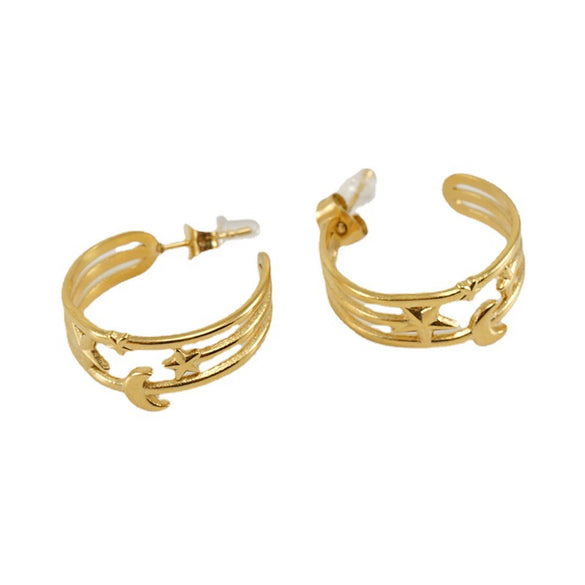 Wholesale Jewelry 316L Stainless Steel Star Moon Earrings Electroplated For Women Geometric Style