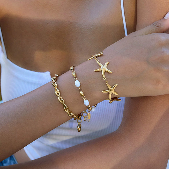 Wholesale Jewelry Stainless Steel Star Shape Handstitched Electroplated Simple Style Women's Bracelets