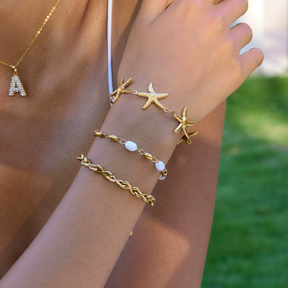 Wholesale Jewelry Stainless Steel Star Shape Handstitched Electroplated Simple Style Women's Bracelets