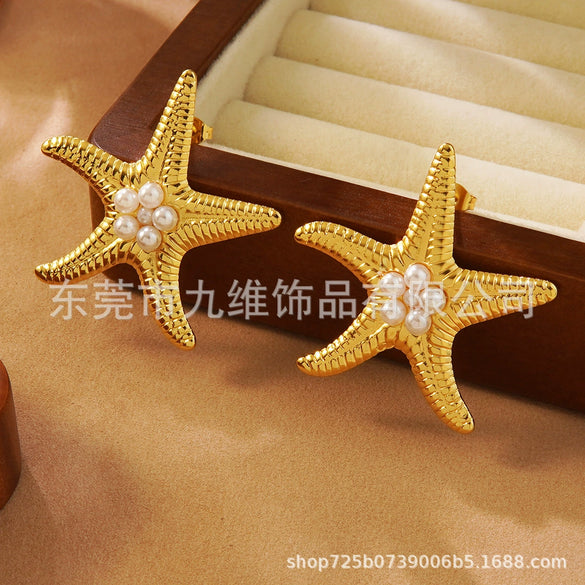 Wholesale Jewelry Stainless Steel Starfish Stamping Women's Animal Style Earrings