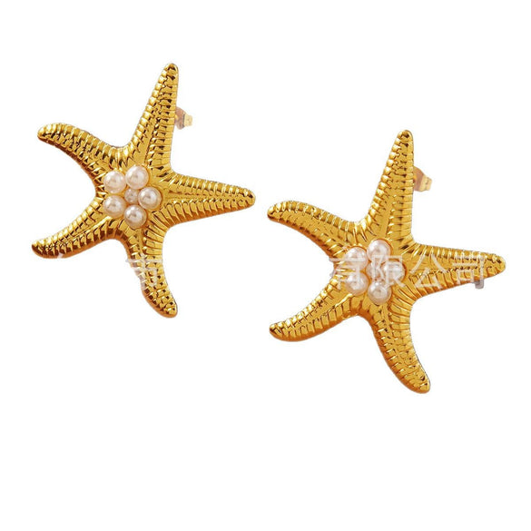 Wholesale Jewelry Stainless Steel Starfish Stamping Women's Animal Style Earrings