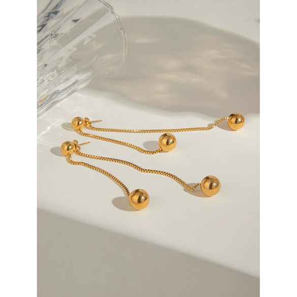 Wholesale Jewelry Stainless Steel Tassel Round Steel Ball Earrings For Women Electroplated