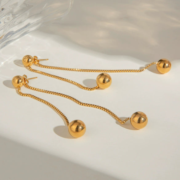 Wholesale Jewelry Stainless Steel Tassel Round Steel Ball Earrings For Women Electroplated