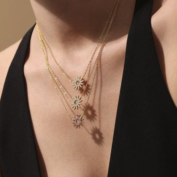 Wholesale Jewelry 316L Stainless Steel 316L Stainless Steel Electroplated Sunflower Style Necklace Bracelet Ring Set
