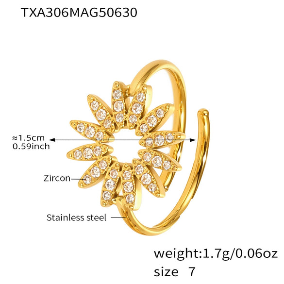Wholesale Jewelry 316L Stainless Steel 316L Stainless Steel Electroplated Sunflower Style Necklace Bracelet Ring Set