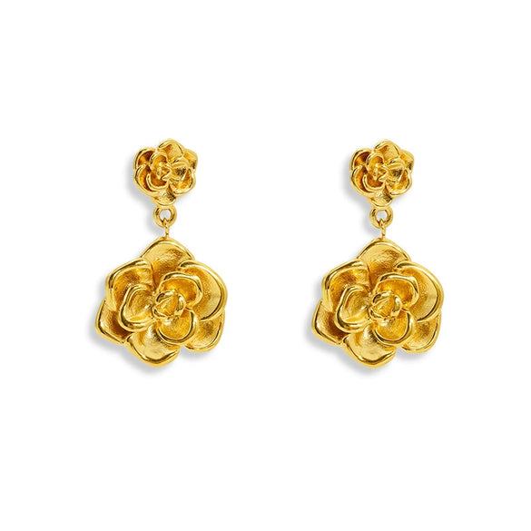 Wholesale Jewelry Stainless Steel Titanium Steel Flower Cross Chain Electroplated Earrings And Necklace