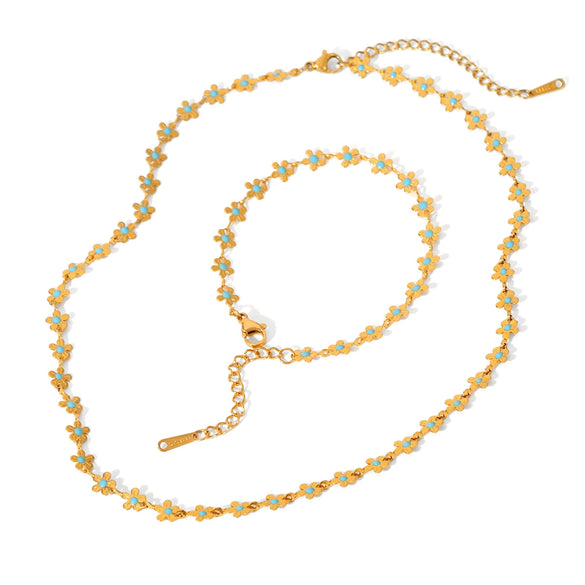 Wholesale Jewelry Stainless Steel Titanium Steel Flower Geometric Dripping Oil Design Clavicle Chain Necklace For Women