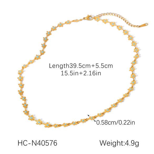 Wholesale Jewelry Stainless Steel Titanium Steel Flower Geometric Dripping Oil Design Clavicle Chain Necklace For Women