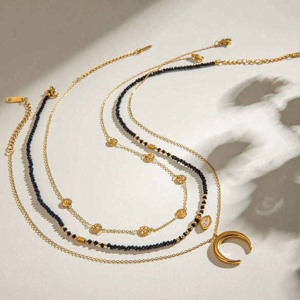 Wholesale Jewelry Stainless Steel Titanium Steel Geometric Bead Necklace Electroplating