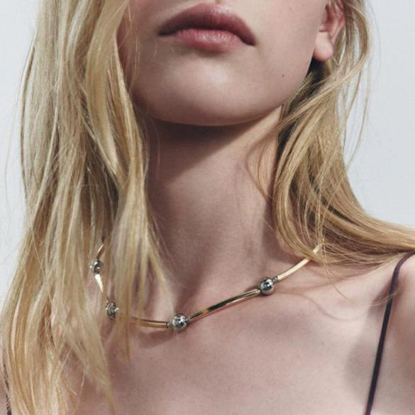 Wholesale Jewelry Stainless Steel Titanium Steel Geometric Elbow Bead Necklace With Gold And Silver Color Matching And Electroplating