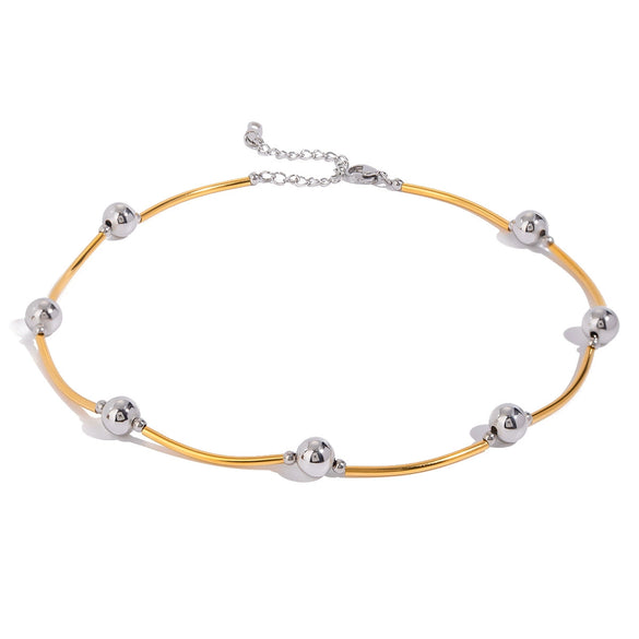 Wholesale Jewelry Stainless Steel Titanium Steel Geometric Elbow Bead Necklace With Gold And Silver Color Matching And Electroplating