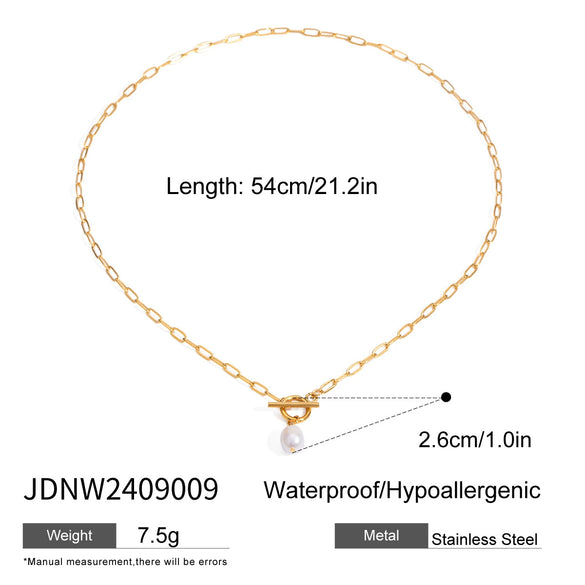Wholesale Jewelry Stainless Steel Titanium Steel Geometric Otter Buckle Pearl Pendant Chain Necklace Electroplated