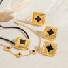 Wholesale Jewelry Stainless Steel Titanium Steel Geometric Quadrilateral Electroplated Women's Ring Earrings Necklace
