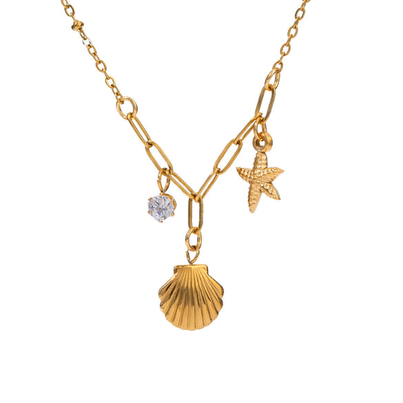 Wholesale Jewelry Stainless Steel Titanium Steel Geometric Starfish Pendant Necklace With Electroplating For Women